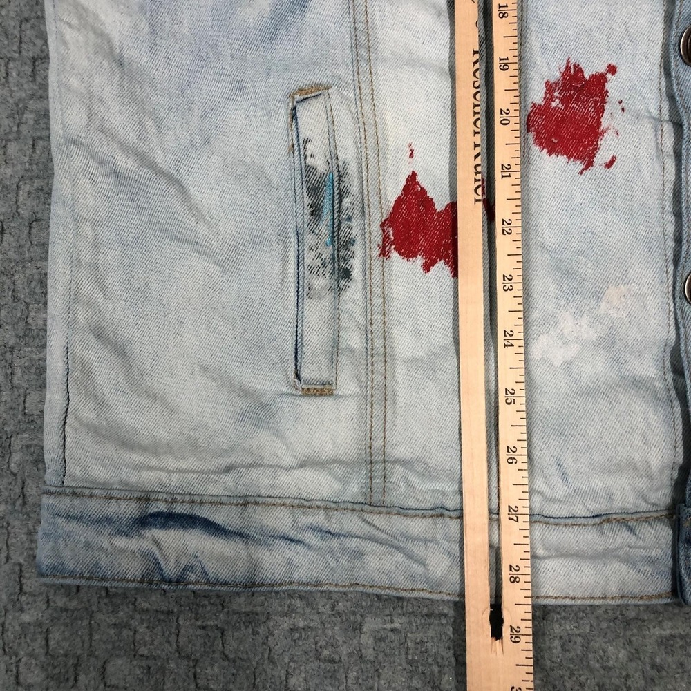 Encrypted Jacket Mens XL Light Wash Denim Distressed Paint Splatter Trucker Norm - Picture 9 of 14